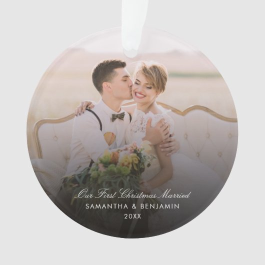 ウェディングデイフォトスクリプトカップルの休日 オーナメント (正面)