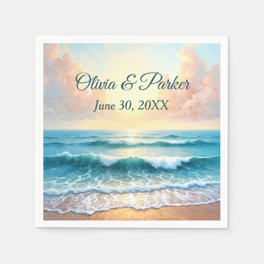 ウェディングデイモーニングシースケープ スタンダードカクテルナプキン (正面)