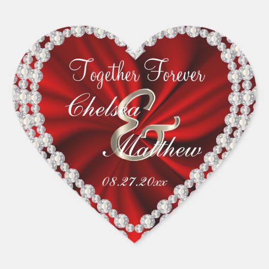 ウェディングデイレッドサテン |カスタマイズ ハートシール (正面)