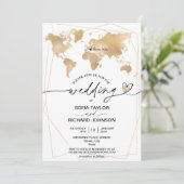ウェディングデスティネーション ゴールド ワールド マップ フレーム 招待状 (スタンド正面)