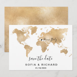 ウェディングデスティネーション ワールドマップ ゴールド リムーブハート 招待状