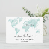 ウェディングデスティネーション 水彩 世界地図 ハート 招待状 (スタンド正面)
