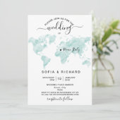 ウェディングデスティネーション 水彩 世界地図 ハート 招待状 (スタンド正面)