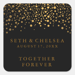 ウェディングデー金ゴールドドット付き黒 |カスタマイズ スクエアシール