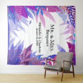 ウェディングトロピカルウォーターカラーフォトブースの背景 タペストリー (インサイチュ(横))