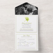 ウェディングトロピカルパームの葉の水彩画グリーン白 オールインワン招待状 (内側)