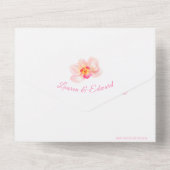 ウェディングトロピカルランの花水彩ピンク オールインワン招待状 (裏面)