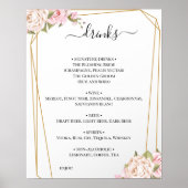 ウェディングドリンクメニューサイン フローラル ローズ ポスター (正面)