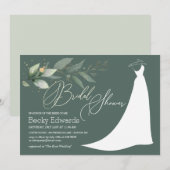 ウェディングドレスとグリーンがモチーフのプリンセスシャワー招待状 招待状 (正面/裏面)