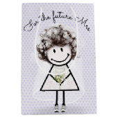 ウェディングドレスとスニーカーの少女の棒人間イラスト ミディアムペーパーバッグ (正面)