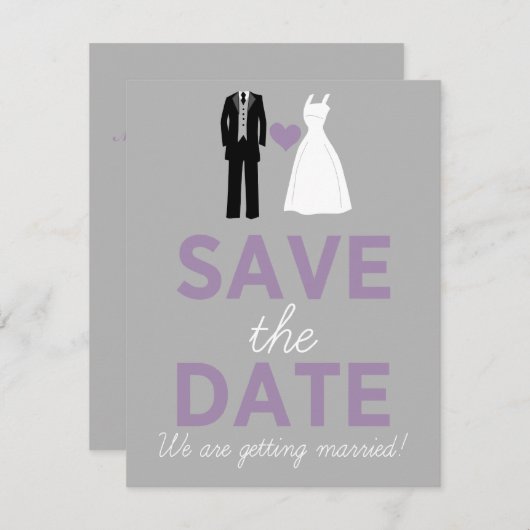 ウェディングドレスとタキシードのSave the Dateのお知らせ 招待状 (正面/裏面)