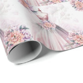 ウェディングドレスとボタニカルブーケ ピンク ラッピングペーパー (ロールコーナー)