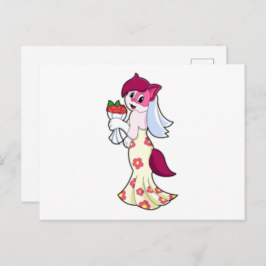 ウェディングドレスと花束の猫 ポストカード (正面/裏面)