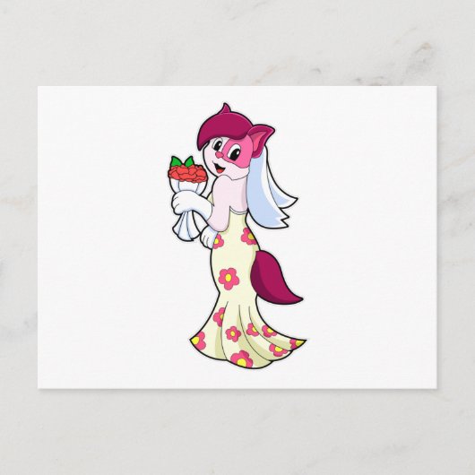 ウェディングドレスと花束の猫 ポストカード (正面)