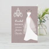ウェディングドレスのシャンデリアのブライダルシャワーの招待状 招待状 (スタンド正面)