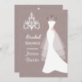 ウェディングドレスのシャンデリアのブライダルシャワーの招待状 招待状 (正面/裏面)