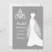 ウェディングドレスのシャンデリアのブライダルシャワーの招待状 招待状 (正面)