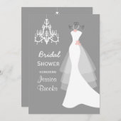 ウェディングドレスのシャンデリアのブライダルシャワーの招待状 招待状 (正面/裏面)