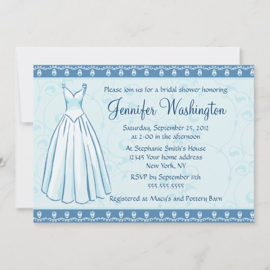 ウェディングドレスのブライダルシャワーのパーティー5x7の招待 招待状 (正面)