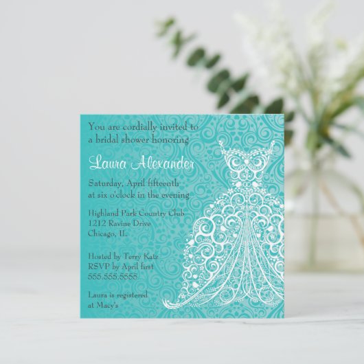 ウェディングドレスのブライダルシャワーの招待状 招待状 (スタンド正面)