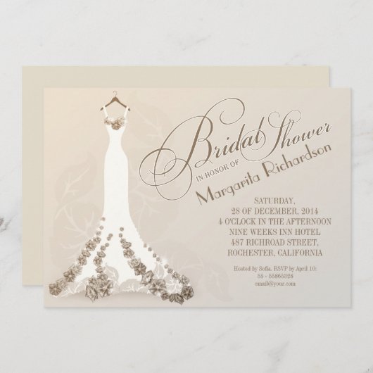 ウェディングドレスを持つブライダルシャワー招待状 招待状 (正面/裏面)