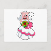 ウェディングドレスを着た豚と花束 ポストカード (正面)