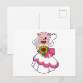 ウェディングドレスを着た豚 & 花束 ポストカード (正面/裏面)