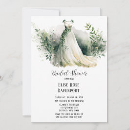 ウェディングドレス グリーン 水彩 ブライダルシャワー 招待状