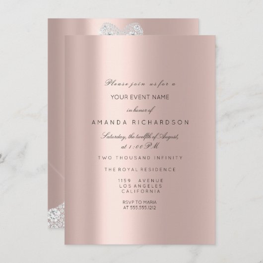 ウェディングドレス スパークローズ VIP ピンクローズ ダイヤモンド 招待状 (正面/裏面)