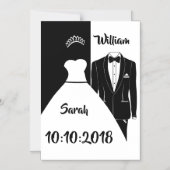 ウェディングドレス タキシード 黒と白 マグネット招待状 (正面)