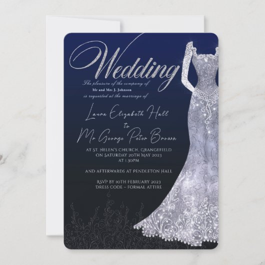 ウェディングドレス ダイヤモンド ブルー 結婚式 招待状 (正面)