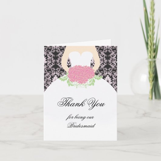 ウェディングドレス、ダマスク織、 花 結婚式 ありがとう サンキューカード (正面)