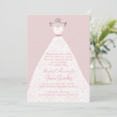 ウェディングドレス、バラ、ピンクの水玉模様 招待状 (スタンド正面)