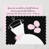 ウェディングドレス ピンクの結婚式前祝い 黒 パステル 招待状 (正面/裏面)