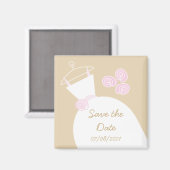 ウェディングドレス ピンク ベージュ 'Save the date' マグネット (正面/裏面)