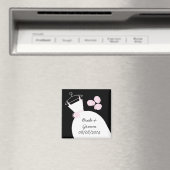 ウェディングドレス ピンク '名前と日付' 黒 マグネット (インサイチュ (食洗機))
