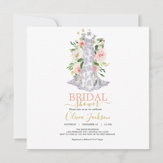 ウェディングドレス ブライダルシャワー 招待状 (正面)