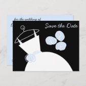 ウェディングドレス ブルー セーブザデート 黒 横 案内ポストカード (正面/裏面)