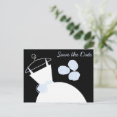 ウェディングドレス ブルー セーブザデート 黒 横 案内ポストカード (スタンド正面)