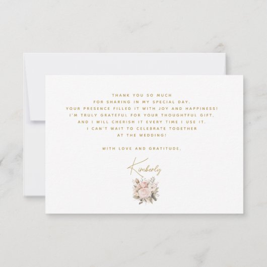 ウェディングドレス 花嫁のシャワー 黒髪 フラワー ブライズマイドレス サンキューカード (裏面)