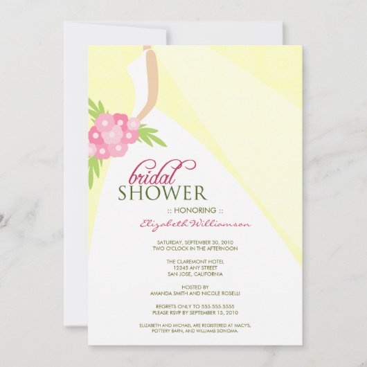 ウェディングドレス_2  ブライダルシャワーの招待状（黄色） 招待状 (正面)