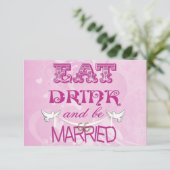 ウェディングドーブがピンクの紙で返信 招待状 (スタンド正面)