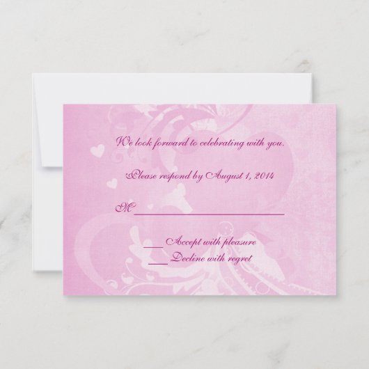 ウェディングドーブがピンクの紙で返信 招待状 (裏面)