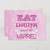 ウェディングドーブがピンクの紙で返信 招待状 (正面/裏面)