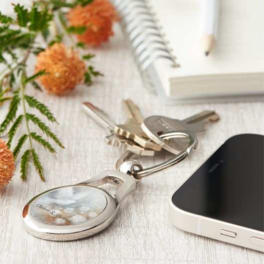 ウェディングドーブ フローラル キーチェーン - オーダーメイド可能 (側面)