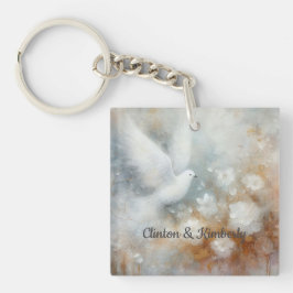 ウェディングドーブ フローラル キーチェーン - オーダーメイド可能