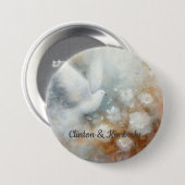 ウェディングドーブ フローラル ボタン - カスタマイズ可能 缶バッジ (正面&裏面)