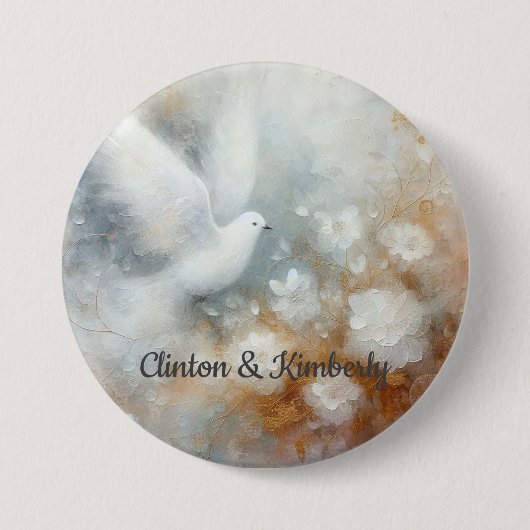ウェディングドーブ フローラル ボタン - カスタマイズ可能 缶バッジ (正面)