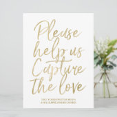 ウェディングハッシュタグサイン | スタイリッシュなゴールド手書き文字 (スタンド正面)