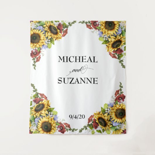 ウェディングバックドロップひまわりバーガンディーフラワー タペストリー (正面)